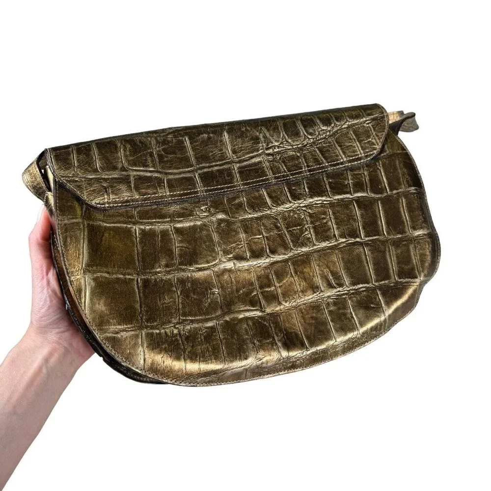 Carlos Falchi Exotic Genuine Alligator Crocodile Handmade Shoulder /‎ Saddle Bag